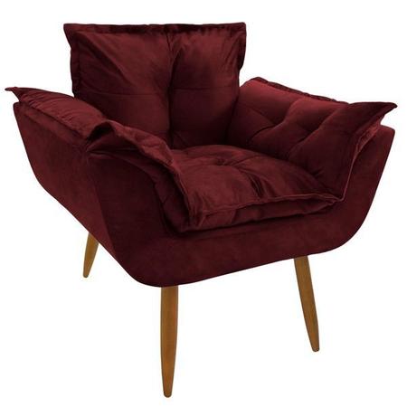 Imagem de Conjunto 2 Poltronas Decorativas Opala e 1 Puff Redondo Pés Palito Suede Marsala DecorArt