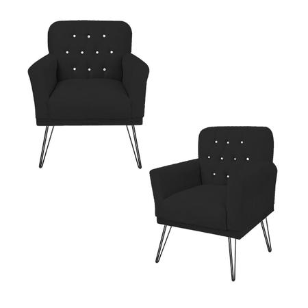 Imagem de Conjunto 2 Poltronas Estofada Para Escritório Pés de Ferro Anitta Suede Preto - LM DECOR