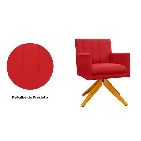 Imagem de Conjunto 2 Poltronas Estofadas Base Giratória De Madeira Cecília Suede Vermelho - INCASA DECOR