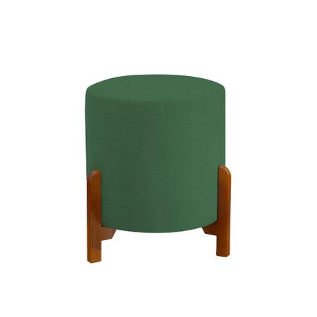 Imagem de Conjunto 2 Poltronas Mona Decorativa e 2 Puff Thor Estofado Base Madeira Maciça Linho Verde