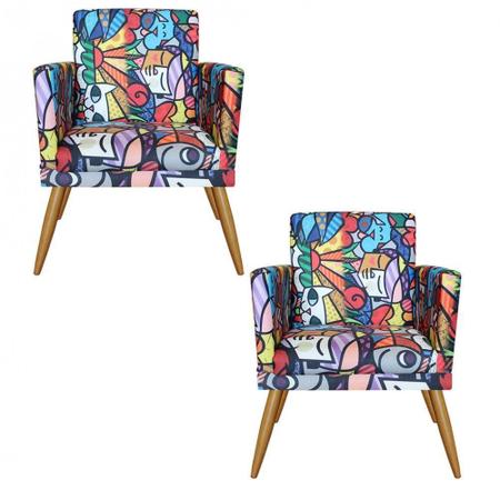 Imagem de Conjunto 2 Poltronas Para Sala Decorativa Nina Pés Palito Suede Romero Brito Arapol