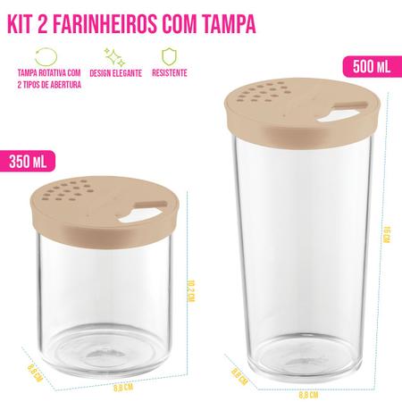 Imagem de Conjunto 2 Porta condimentos P e G Farinheiro Reforçado Plástico PP Com Tampa Giratoria