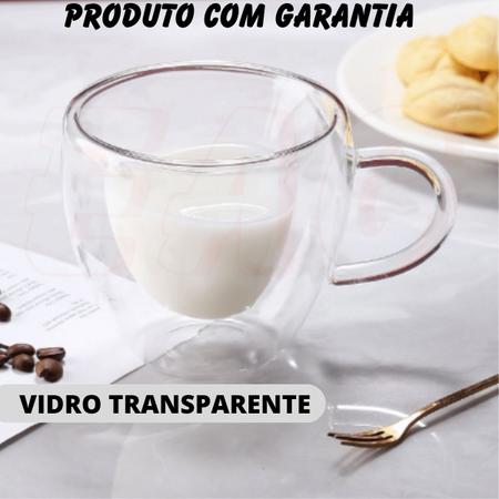 Imagem de Conjunto 2 Xicaras Para Cafe Com Parede Dupla 80ml De Vidro Coração - Xícara Transparente Ideal Chá Cafezinho, Capuccino
