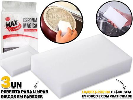 Imagem de Conjunto 3 Esponjas Mágicas Para Limpeza Bucha Multiuso Elimina Manchas Em Vidro Inox Porcelana