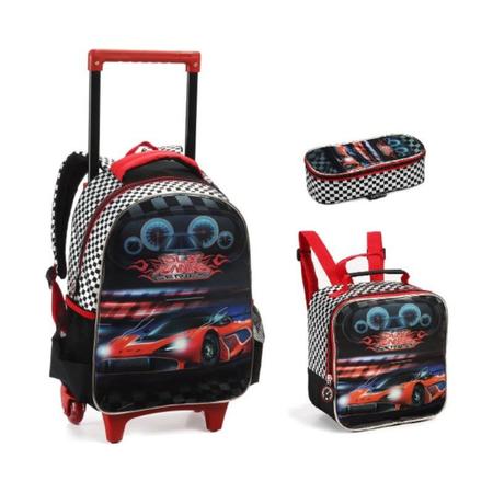 Jogo mochila carrinho rodinhas e lancheira infantil decorada - Kit