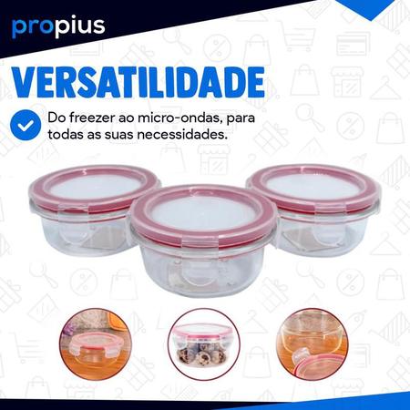 Imagem de Conjunto 3 Potes De Vidro Com Tampa Hermetica 150ml Presente Marmita Empilhável Resistente Ecológico Utilizar Kit