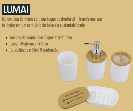 Imagem de Conjunto 4 acessórios de banheiro de bambu kit completo porta escova sabonete