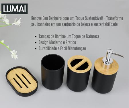 Imagem de Conjunto 4 acessórios de banheiro de bambu kit completo porta escova sabonete