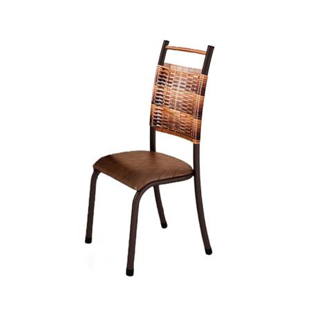 Imagem de Conjunto 4 Cadeiras Chicago de Jantar em Couro Caramelo e Rattan com Metal Preto