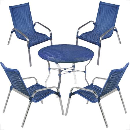 Imagem de Conjunto 4 Cadeiras e Mesa Alta Alumínio Para Área Externa Fortaleza Fibra Sintética Artesanal