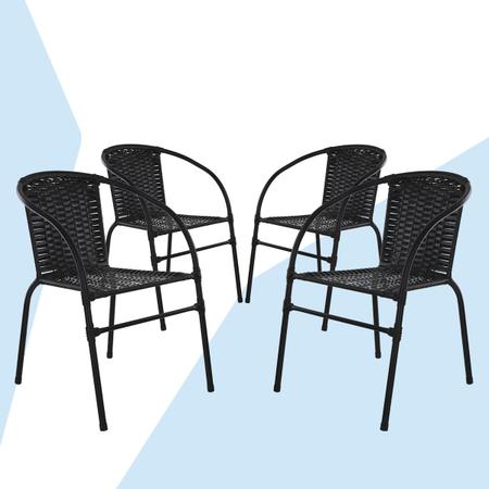 Imagem de Conjunto 4 Cadeiras Happy Hour Varanda Área Sacada Edícula Empilhável Jardim Artesanal Preta
