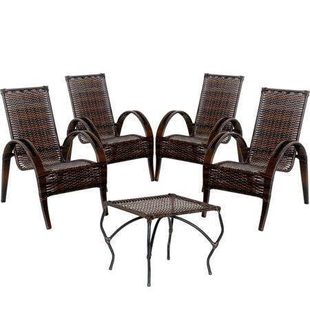 Imagem de Conjunto 4 Cadeiras Napoli com Mesa Baixa em Fibra Sintética para Área de Lazer, Jardim - Pedra Ferro