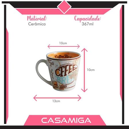 Imagem de Conjunto 4 Canecas Chá Cerâmica 367Ml Momentos Café