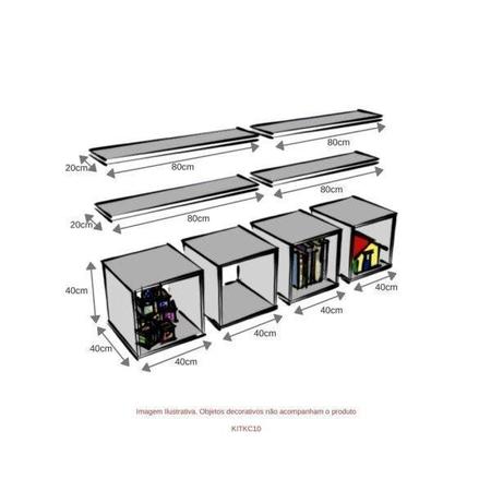 Imagem de Conjunto 4 Nichos e 4 Prateleiras Kit Cubos Bramov Móveis