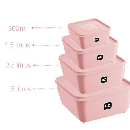 Imagem de Conjunto 4 Potes Plasticos Rosa 500 ml 1,5 L,2,5 L 5 Litros