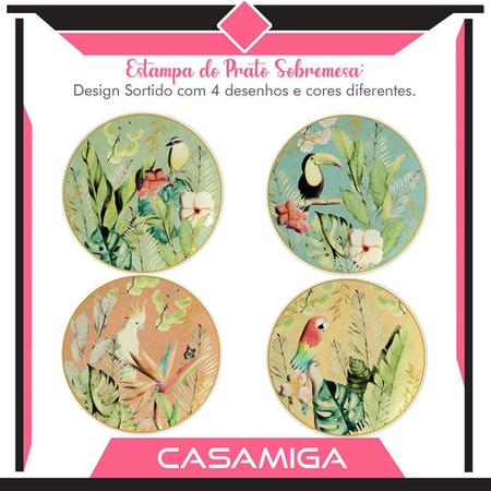 Imagem de Conjunto 4 Pratos Sobremesa Cerâmica 20,5Cm Selva Pássaro