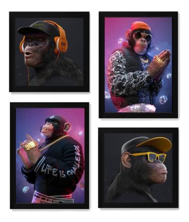 Imagem de Conjunto 4 Quadros Macacos Arte Swag Ice Trapstar