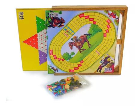 Jogo 4 X 1 Estojo Tabuleiro Ludo Xadrez Chines Dama Hipismo