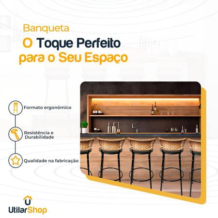 Imagem de Conjunto 5 Banqueta Alta Estrutura Preta Encosto Junco Cappuccino 70cm Itagold