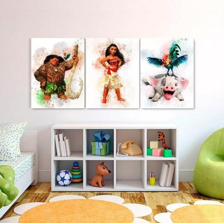 Imagem de Conjunto 5 Quadros Decorativos Disney Princesa Moana"