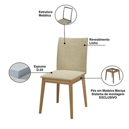 Imagem de Conjunto 6 Cadeiras Rubi em Linho com Pés de Madeira Maciça