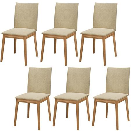 Imagem de Conjunto 6 Cadeiras Rubi em Linho com Pés de Madeira Maciça