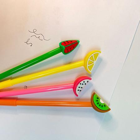 Imagem de Conjunto 6 canetas de gel desenho animal frutinhas divertidas ponta fina fofa