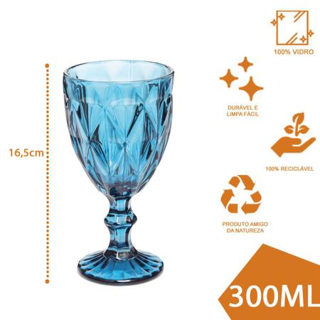 Imagem de Conjunto 6 Copos Taça Azul Diamante 300ml Para Agua Vinho