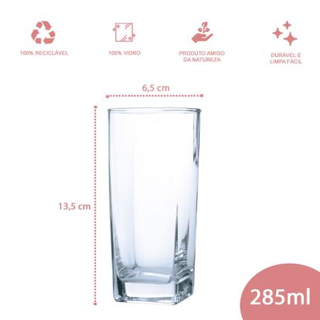 Imagem de Conjunto 6 Copos Vidro 285ml Grosso Água Luxo Transparente