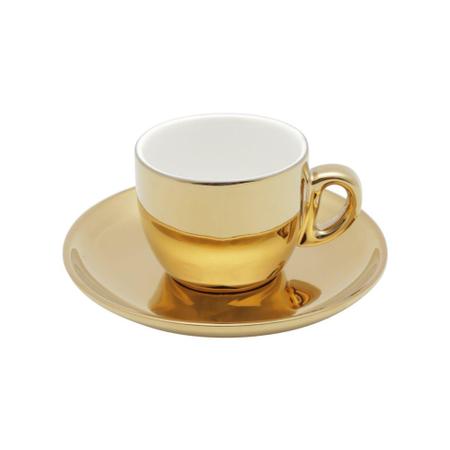 Imagem de Conjunto 6 xícaras 90 ml para café de porcelana branco/dourado com pires e suporte Versa  Wolff - 18