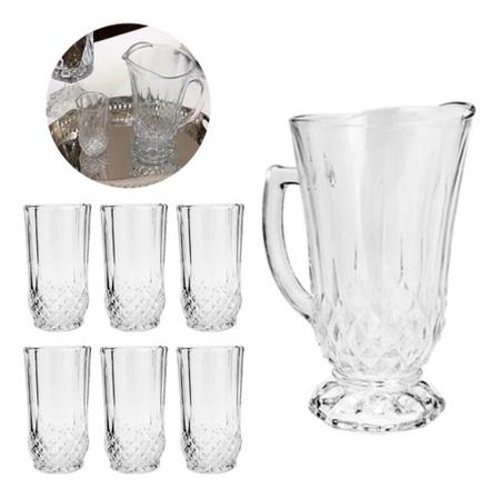 Imagem de Conjunto 7 peças jarra com 6 copos de vidro roberta 7459