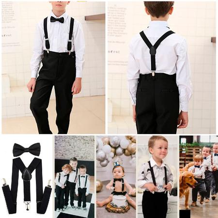 Imagem de Conjunto Acessórios Suspensório Infantil Gravata Borboleta Elegância Estilo Looks Infantis Para Eventos Especiais