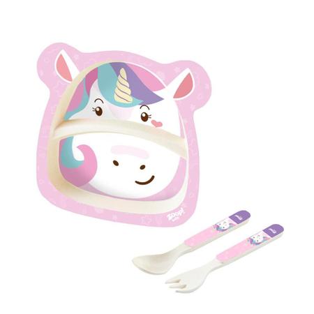 Imagem de Conjunto Alimentacao Prato Baby 3 Pc Unicornio - Zoop Toys Z
