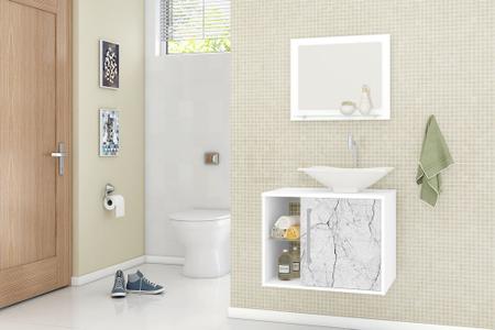 Imagem de Conjunto Banheiro Gabinete e Espelheira Baden Branco/Carrara