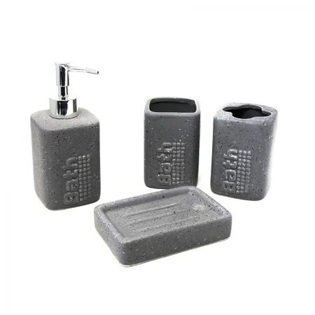 Imagem de Conjunto Banheiro Lavabo Kit Higiene Porcelana Dispenser Sabonete Liquido Porta Escovas Objetos Saboneteira 4 peças