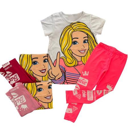 Conjunto Infantil Barbie Roupa Legging Menina Rosa Inverno