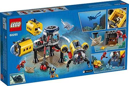 Imagem de Conjunto base LEGO City Ocean Exploration 60265, com submarino, drone subaquático, mergulhador, subpiloto, cientista e 2 minifiguras de mergulhador, além de bonecos de arraia e tubarão-martelo (497 peças)