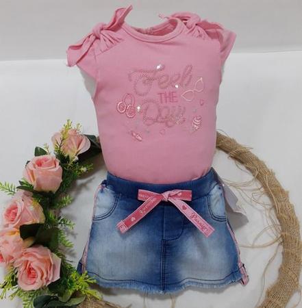 Shorts Saia Jeans Infantil Menina Roupa Verão Shorts Luxo