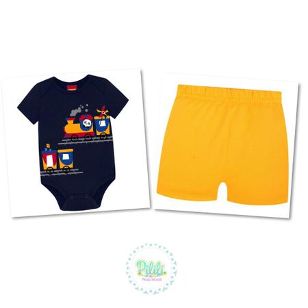 Imagem de Conjunto Bebê Menino Kyly Body Cotton Bermuda Moletom Marinho/Amarelo