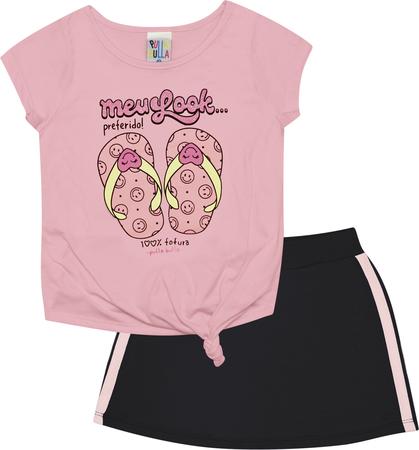 Conjunto Blusa E Short-Saia Cute Baby Rosa - Pulla Bulla