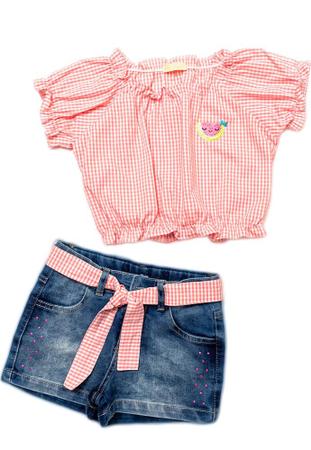 Conjunto Camisa E Short Xadrez Rosa