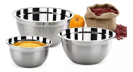 Imagem de Conjunto Bowls 3 Potes Tigelas de inox Multiuso Bolo Salada