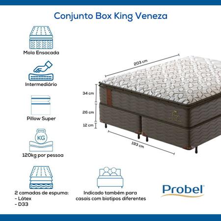 Imagem de Conjunto Box King Molas Ensacadas Probel Veneza Látex