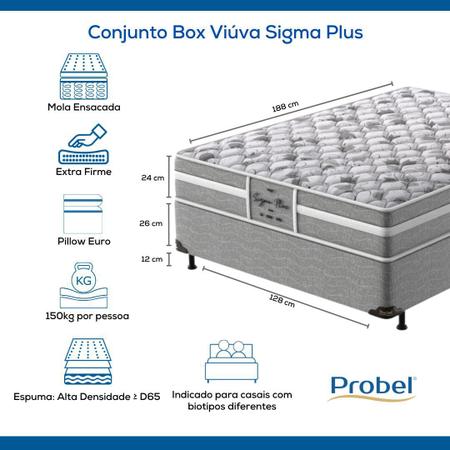 Imagem de Conjunto Box Mola Ensacada Probel Sigma Plus Viúva 128x50cm