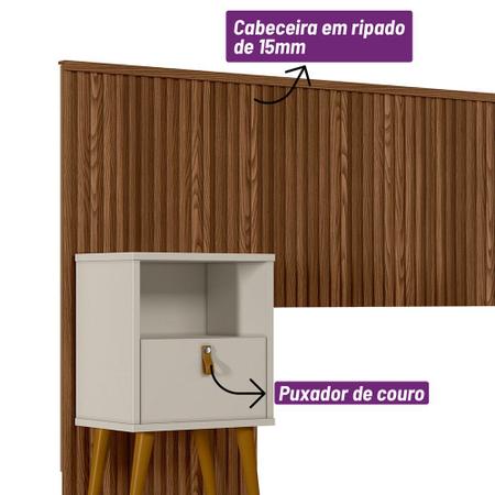 Imagem de Conjunto Cabeceira Casal em Ripado Laranjeiras 2.4 com 2 Mesas de Cabeceira Búzios Linea Brasil
