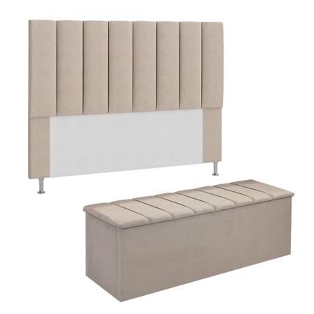 Imagem de Conjunto Cabeceira E Calçadeira Cancun Para Cama Box King 195 cm Suede Bege - DL Decor