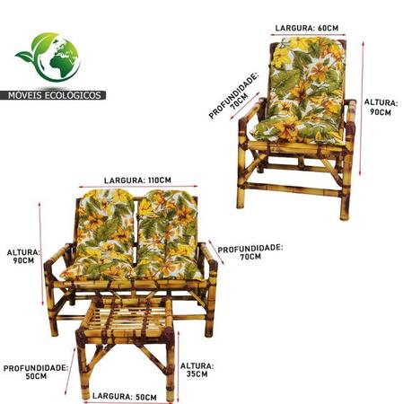 Imagem de Conjunto Cadeiras de Bambu + Mesa Para Sala e Área Externa T4