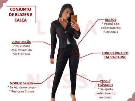 Conjunto Feminino Calça Blusa Alfaiataria Uniforme Casual