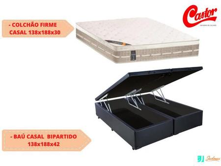 Imagem de Conjunto Cama Box Baú Casal Bipartido + Colchão Castor Molas Premium Tecnopedic 138x188x72