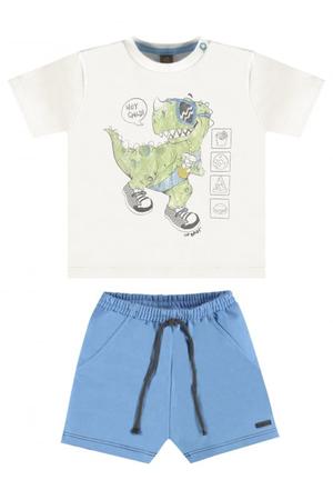 Conjunto Bebê Camiseta Azul Dino e Bermuda (P/M/G) para Bebê